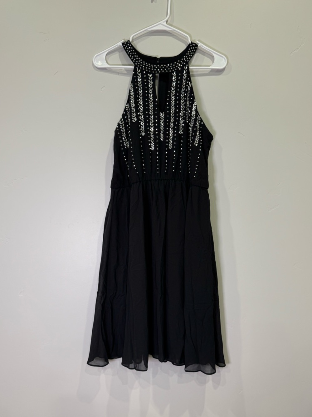 Verty Black Sleeveless Beaded Halter Dress